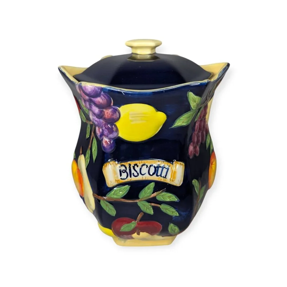 Nonni's Biscotti Hand Painted Ceramic Jar w/Sealed Fitted Lid 11